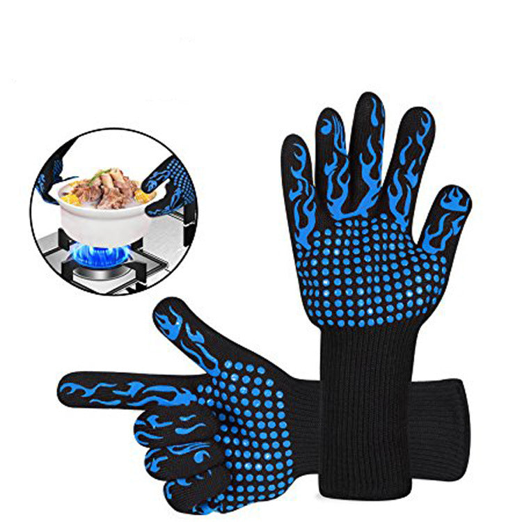 BBQ Microwave Oven Gloves High Temperature Resistance Barbecue Mitts 800 Degrees Fireproof Anti Heat Insulation Glove for Baking