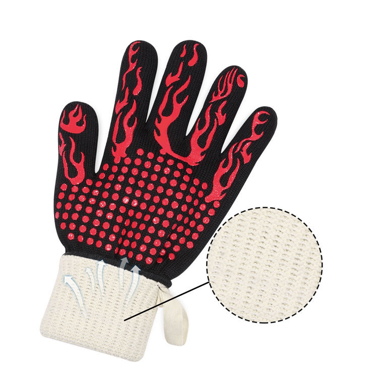 BBQ Microwave Oven Gloves High Temperature Resistance Barbecue Mitts 800 Degrees Fireproof Anti Heat Insulation Glove for Baking