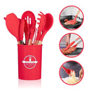 Kit Conjunto Cozinha C/12 Peças Utensílios Cozinha Silicone Antiaderente e Cabo Madeira.