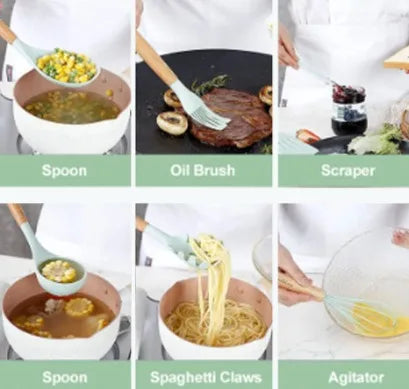 Drop Kit Jogo 12 Peças Utensílios de Cozinha Silicone Colher Espátula kitchen Livre de BPA Antiaderente com Suporte