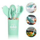 Kit Conjunto Cozinha C/12 Peças Utensílios Cozinha Silicone Antiaderente e Cabo Madeira.