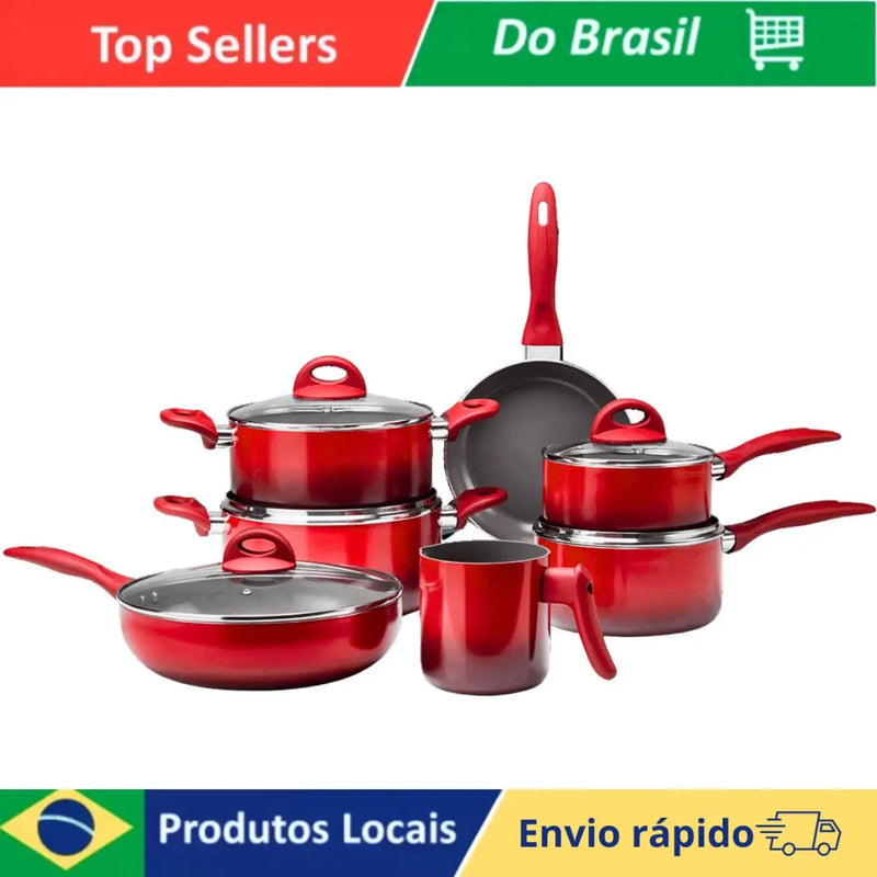 7 Pieces Set Cookware Set Milano Soft Touch Red Non-stick Aluminum Coating and Uniform Baking