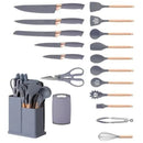 Kit 19 Peças Completo Jogo Utensílios de Cozinha Luxo Com Tábua em Silicone Espátula Faca Tesoura 2000GR Kitchen Presente Cores