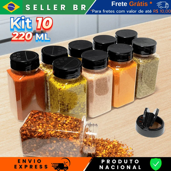 Kit 10 Pots Seasoning Double Dizing Lid 220ml Seasoning and Spices