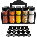 Porta Tempero e Especiarias de Madeira com Alça e 10 Potes Plástico 130ml Tampa Dosadora Dupla Organiza Cozinha e Dispensa