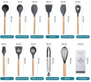 Kit 12 Kitchen Utensils In Silicone And Wooden Cable