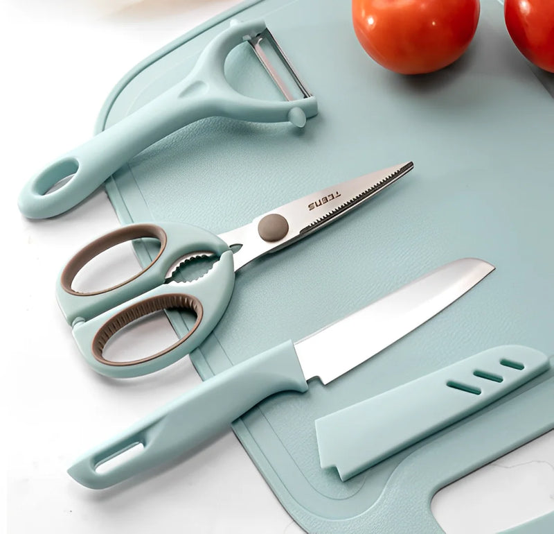 KIT Knives Scissors Peeler Colorful Stainless Steel Kitchen Board 4 PIECES-Neverdie Store