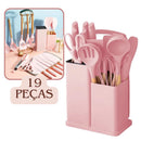Kit 19 Peças Completo Jogo Utensílios de Cozinha Luxo Com Tábua em Silicone Espátula Faca Tesoura 2000GR Kitchen Presente Cores
