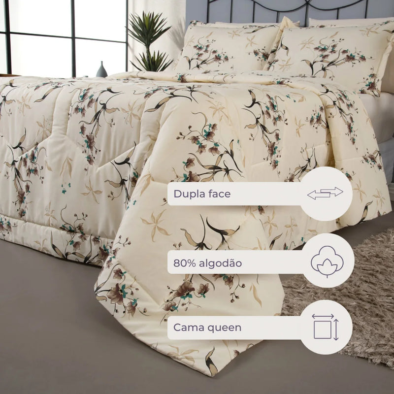 Supreme Printed Pillows 3 Pieces 180 Yarn Queen Bed Kit with Duvet and Door