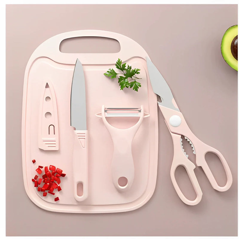 KIT Knives Scissors Peeler Colorful Stainless Steel Kitchen Board 4 PIECES-Neverdie Store