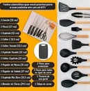 Kit 19 Peças Completo Jogo Utensílios de Cozinha Luxo Com Tábua em Silicone Espátula Faca Tesoura 2000GR Kitchen Presente Cores