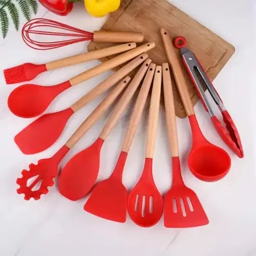 Drop Kit Jogo 12 Peças Utensílios de Cozinha Silicone Colher Espátula kitchen Livre de BPA Antiaderente com Suporte