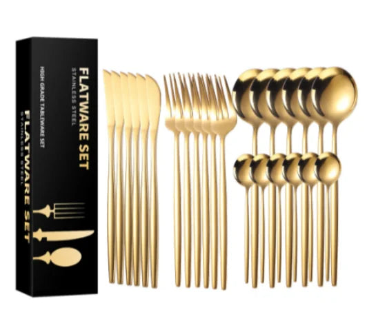 24 Pcs Stainless Steel Cutlery Set Knives Forks and Spoons in Kitchen Cutlery Without Case-Neverdie Store