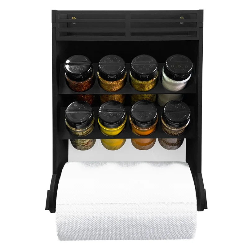 Porta Tempero e Especiarias de Parede com Nicho Organizador e 8 Potes Plástico 130ml Tampa Dosadora Dupla para Cozinha Dispensa