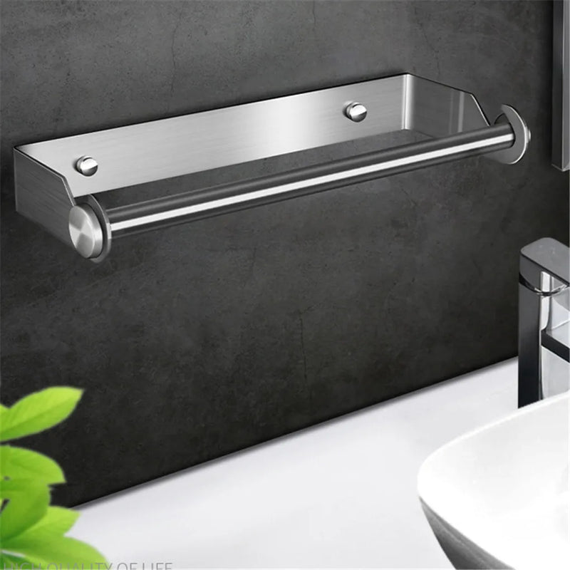 Stainless Steel Paper Towel Holder Punch-Free Towel Rack Wall Mounted Roll Paper Stand for Bathroom Kitchen Wipes Hanging