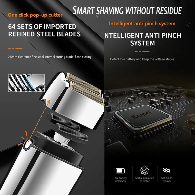 Kemei Tx5 Pro Metal Housing Barber Shop Hair Electric Shaver For Men Beard Bald Head Shaving Machine Rechargeable Electric Razor