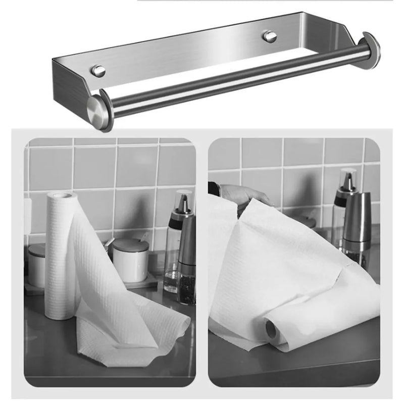 Stainless Steel Paper Towel Holder Punch-Free Towel Rack Wall Mounted Roll Paper Stand for Bathroom Kitchen Wipes Hanging