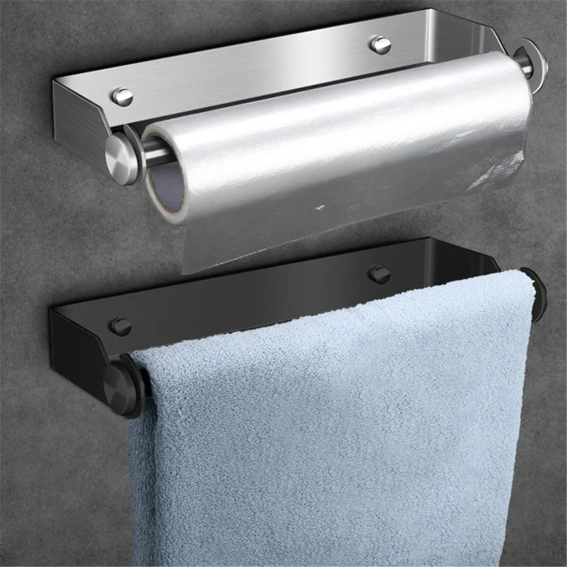 Stainless Steel Paper Towel Holder Punch-Free Towel Rack Wall Mounted Roll Paper Stand for Bathroom Kitchen Wipes Hanging