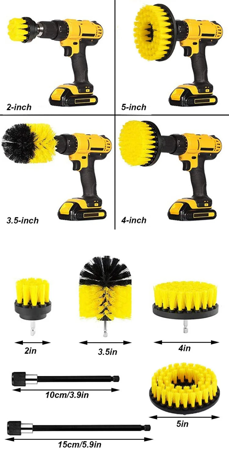 UNTIOR Electric Drill Brush Attachment Set Power Scrubber Brush Car Polisher Kitchen Bathroom Cleaning Kit Toilet Cleaning Tools