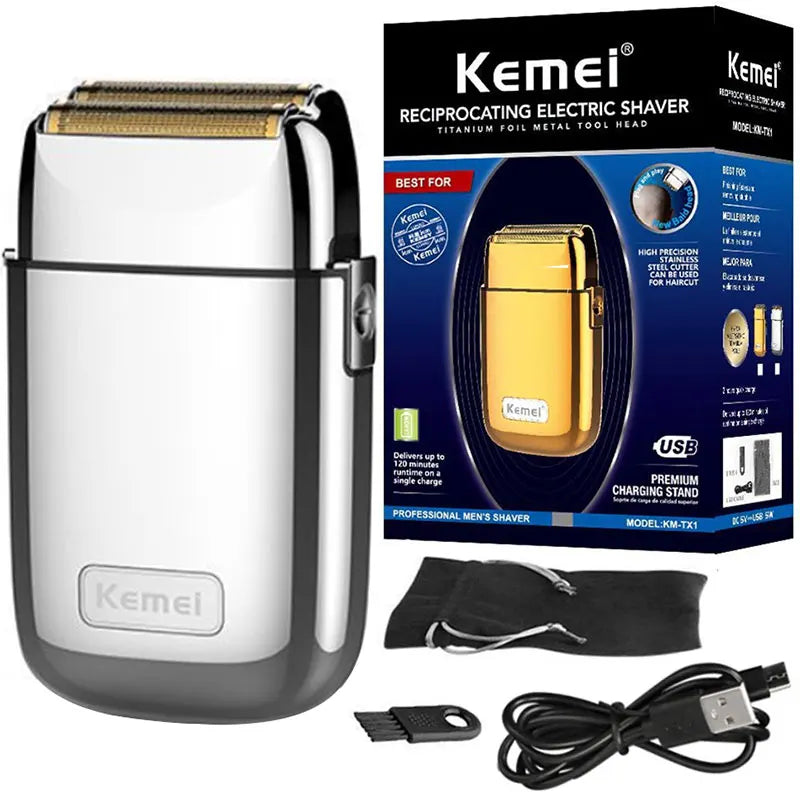 Kemei Tx1 Full Metal Electric Shaver For Men Hair Beard Electric Razor Bald Head Shaving Machine Finishing Fades Rechargeable