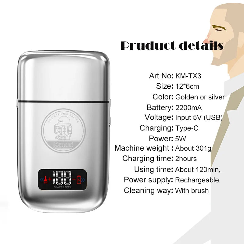 Kemei All-metal Electric Shaver Men Electric Razor Rechargeable Beard Shaver Floating Hair Trimmer Face Care Shaving Machine