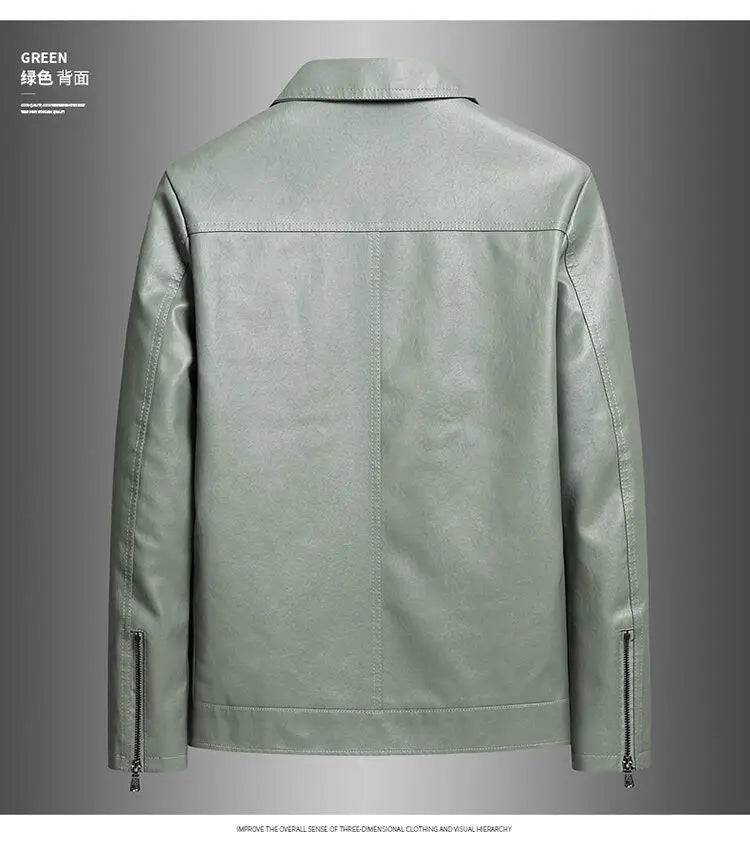 2025 new men's trendy coat leather jacket, PU jacket, black, light green optional, Asian size M-7XL