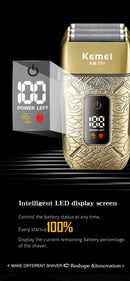 Kemei KM-T91 Reciprocating 3-Blade Electric Shaver with USB Charging, Metallic Finish, Men's Beard Trimmer