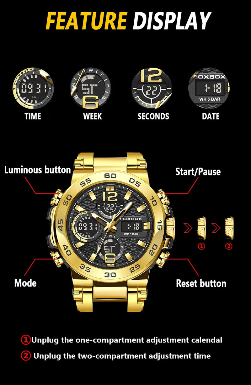 LIGE New Watches For Men 50M Waterproof Clock Alarm reloj hombre LCD Dual Display Wristwatch Quartz Military Sports Mens Watch