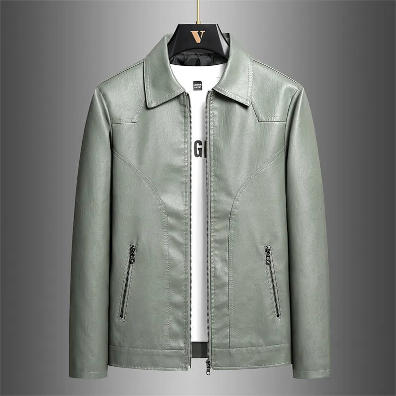 2025 new men's trendy coat leather jacket, PU jacket, black, light green optional, Asian size M-7XL