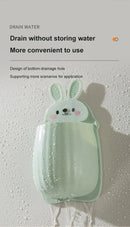 1pc Cute Rabbit Storage Rack No Punching Marking Required Makeup Brush Storage Box Bathroom Wall Mounted Toothbrush Holder