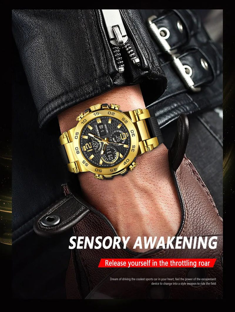 LIGE New Watches For Men 50M Waterproof Clock Alarm reloj hombre LCD Dual Display Wristwatch Quartz Military Sports Mens Watch