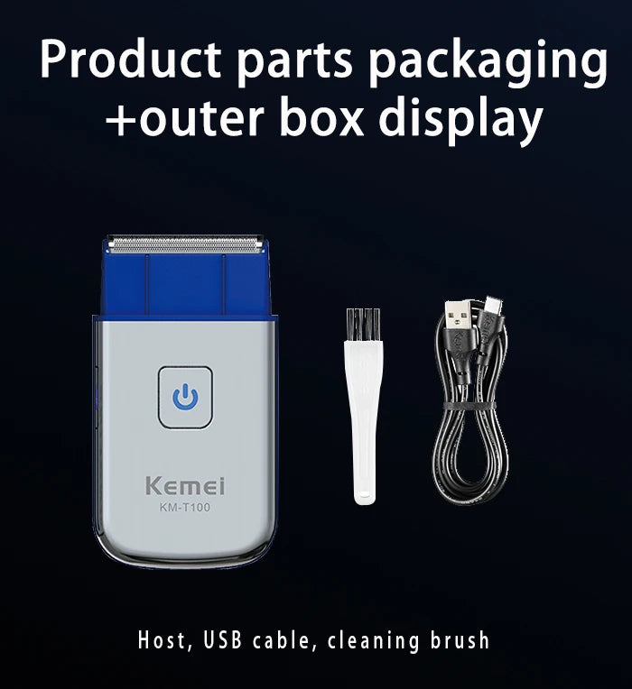 Kemei T100 Portable Travel Shaving Machine Men Beard Trimmer Mini Electric Shaver Rechargeable Foil Reciprocating Safety Razor