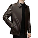Long Sleeve Men Jacket Stylish Men's Faux Leather Jacket with Zipper Placket Lapel Collar Regular Fit Short Style for Casual