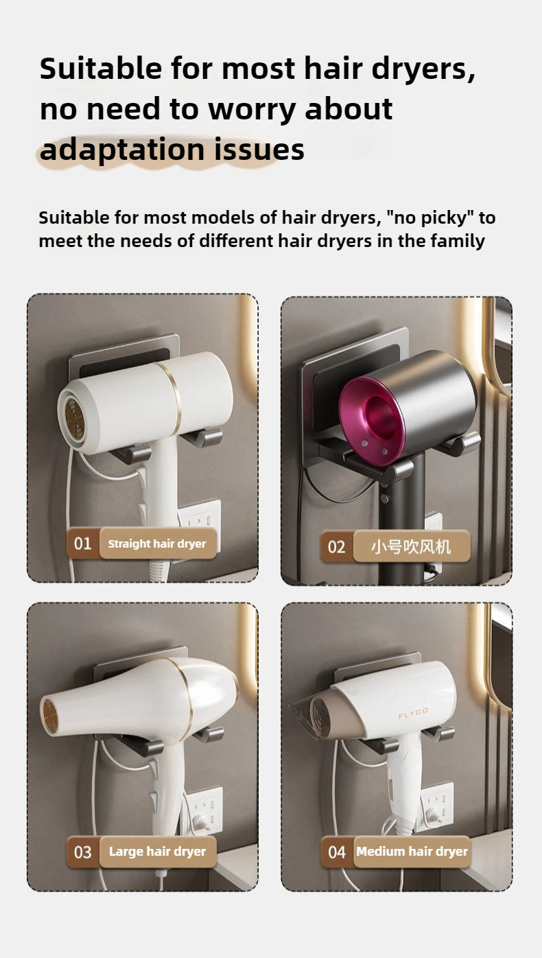 Suporte de secador de cabelo de parede compatível com organizador de metal com almofada antiderrapante, organizador de acessórios para prateleiras de banheiro de quarto