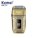 Kemei KM-T91 Reciprocating 3-Blade Electric Shaver with USB Charging, Metallic Finish, Men's Beard Trimmer