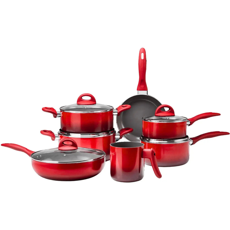 7 Pieces Set Cookware Set Milano Soft Touch Red Non-stick Aluminum Coating and Uniform Baking