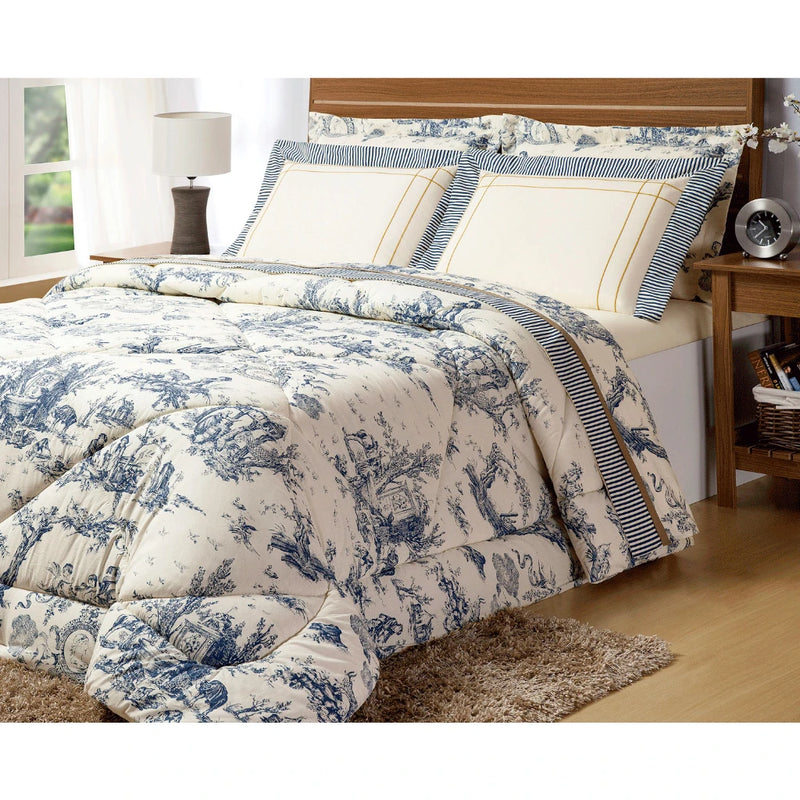 Coordinated Kit 07 PIECES Duvet + Set Bed Sheet Porcelain Couple Queen Cotton 180 Yarn Luxury