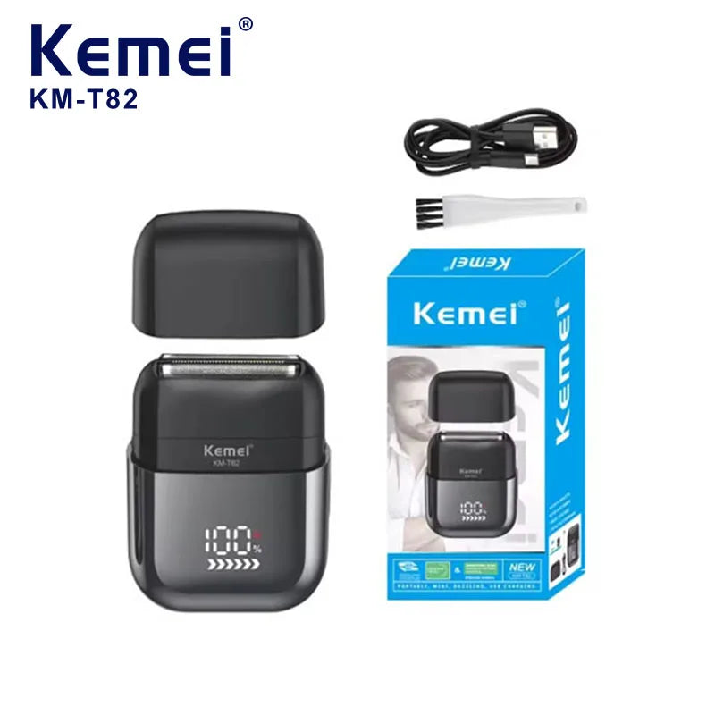 Kemei T82 Professional Waterproof Electric Shaver Rechargeable Shaving Machine for Men Digital Display Beard Trimmer Mini Razor