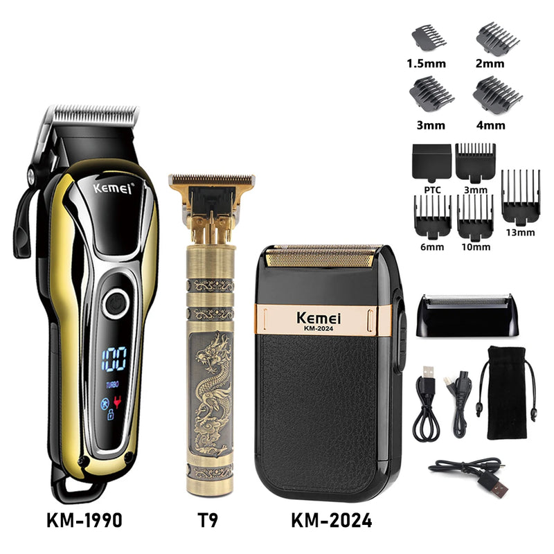 Kemei KM-2024 Professional Men's Shaving Machine USB Charging Electric Shaver Waterproof Beard Trimmer Hair Trimmer Machine