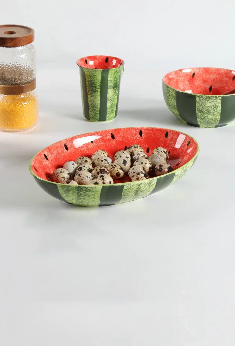 Watermelon Ceramic Plate Home Ramen Bowl Cute Hand-painted Tableware Kitchen Accessories Underglaze Color Fruit Vegetable Plates