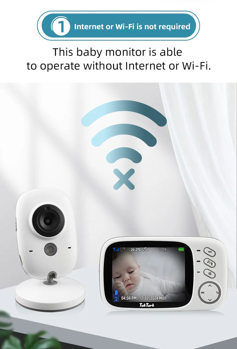 TakTark 3.2 Inch Wireless Video Baby Monitor With Lullabies Auto Night Vision Two Way Intercom Temperature Monitoring Babysitter