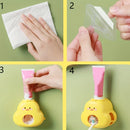 Cute Yellow Duck Automatic Toothpaste Dispenser with Built-In Toothbrush Holder - Wall Mounted, Easy Squeeze Bathroom Accessory