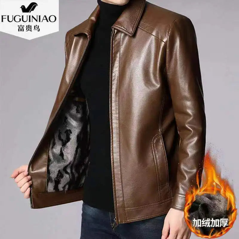 Winter new Haining leather leather jacket male middle-aged dad installed sheepskin casual big yards leather jacket coat padded