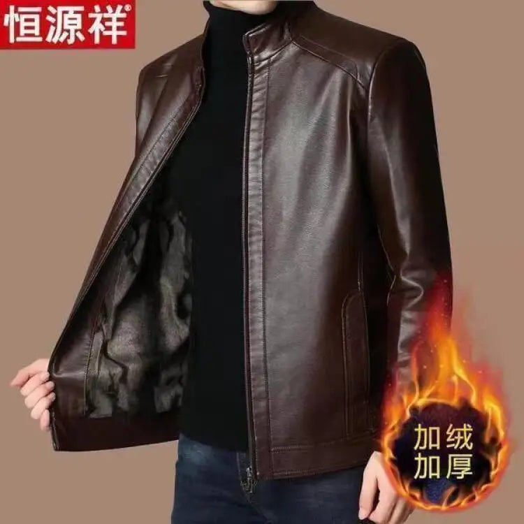 Winter new Haining leather leather jacket male middle-aged dad installed sheepskin casual big yards leather jacket coat padded