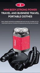 Kemei KM-T15 Portable Dual-Ring Floating Electric Shaver, Fully Washable, USB Rechargeable, Men's Beard Trimmer.