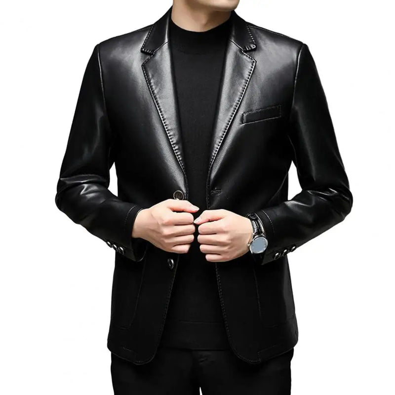 Men Jacket with Button Decoration Stylish Lapel Collar Men's Jacket with Button Cuffs Pocket Faux for Outdoor for Extended