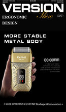 Kemei KM-T91 Reciprocating 3-Blade Electric Shaver with USB Charging, Metallic Finish, Men's Beard Trimmer