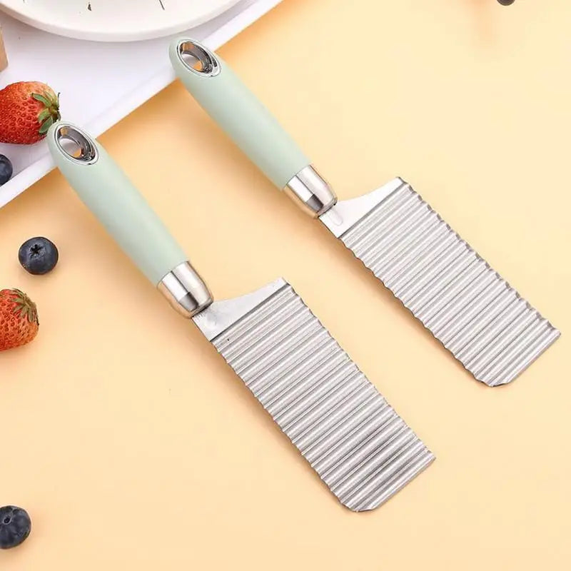 Crinkle Fry Cutter Potato Slicer French Fry Cutter Stainless Steel Long Handle Food Chopper Vegetable Chopping Tools Kitchen