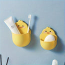 Cute Yellow Duck Automatic Toothpaste Dispenser with Built-In Toothbrush Holder - Wall Mounted, Easy Squeeze Bathroom Accessory