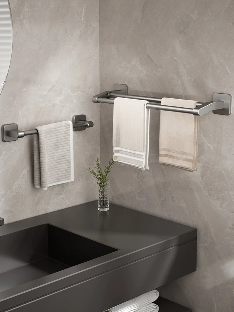 Bathroom Hand Towel Rack Towel Holder Wall Mount No Drill Mount 30/40/50cm Towel Bar Plastic ABS Double Bar 2 Tier Apartment